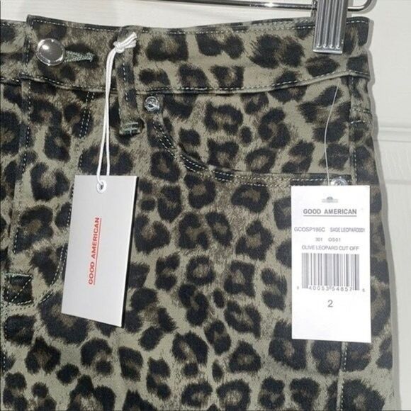 GOOD AMERICAN Olive Leopard Cut Off Short Size 2/26 - Picture 9 of 10